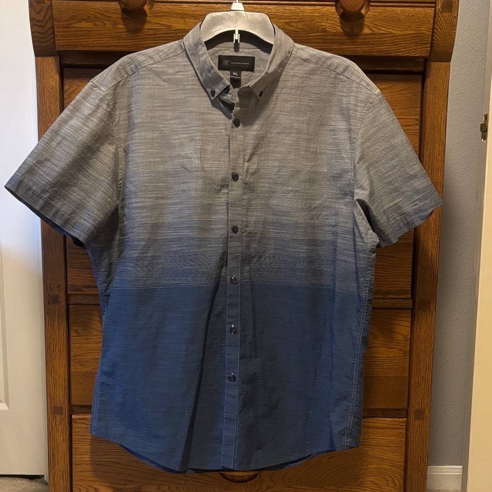 INC International Concepts Button Down Shirt Gray and Blue Gradient Men’s XL
